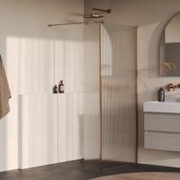 BRAUER Oblivion Flow inloopdouche helder ribbelglas 100x200 met zijwand 30 incl. glascoating Geborsteld Koper PVD