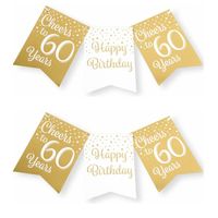 Paperdreams Verjaardag Vlaggenlijn 60 jaar - 2x - Gerecycled karton - wit/goud - 600 cm - Vlaggenlijnen