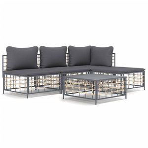 The Living Store Loungeset - Antraciet - Poly rattan - 72 x 72 x 66 cm - Weerbestendig