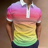 Voor heren POLO Shirt Revers polo Polo met rits Golfshirt Regenboog Verloop Grafische prints Strijkijzer Blozend Roze blauw Regenboog Buiten Straat Korte Mouw Vetoketju Afdrukken Kleding Modieus Lightinthebox