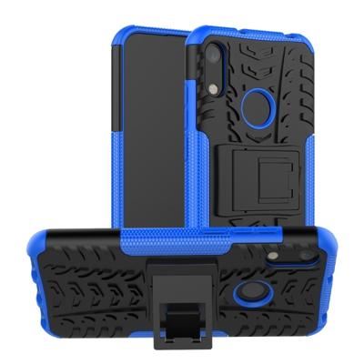 Band textuur TPU + PC schokbestendig telefoon geval voor Huawei Honor 8A/Y6 2019 met houder (blauw)