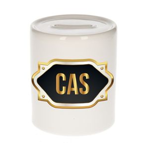 Naam cadeau spaarpot Cas met gouden embleem