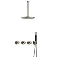 Hotbath Cobber - CW7067 - Inbouw Regendoucheset - Geborsteld Nikkel - 2 Stopkranen - Thermostatisch - Plafondbuis 30 cm - Hoofddouche 300 mm - Ronde Handdouche - met M106 - Waterbesparend