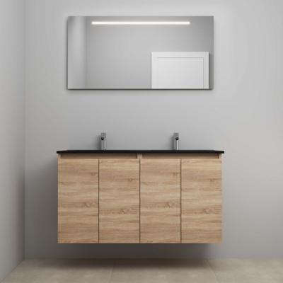 On-Line Badkamermeubelset - 120 cm - Voorgemonteerd - Greeploze Ladestructuur - Acryl Wastafel - 2 Kraangaten - Spiegel met LED-Verlichting - Eiken