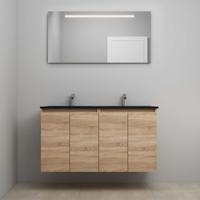 On-Line Badkamermeubelset - 120 cm - Voorgemonteerd - Greeploze Ladestructuur - Acryl Wastafel - 2 Kraangaten - Spiegel met LED-Verlichting - Eiken
