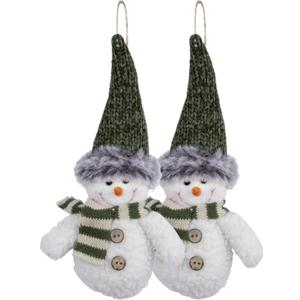 Kersthanger/kerstornament sneeuwpop knuffeltjes - 2x st- 15 cm - pluche -kerstmuts