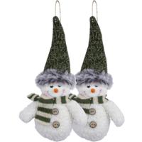 Kersthanger/kerstornament sneeuwpop knuffeltjes - 2x st- 15 cm - pluche -kerstmuts