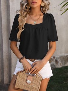 Casual Square Neck Plain Loose Shirt