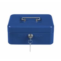 Geldkistje met 2 sleutels - blauw - staal - muntbakje - 20 x 16 x 7 cm - inbraakbeveiliging - thumbnail
