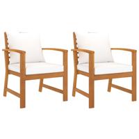 Tuinstoelen 2 st met crèmekleurig kussen massief acaciahout - thumbnail