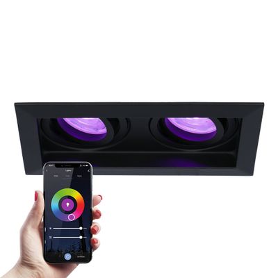 HOFTRONIC SMART Durham Smart Inbouwspots Dubbel Zwart - GU10 - 5,5 Watt 345 lumen - RGB + WW - Wifi + BLE - Kantelbaar - IP20 - Rechthoek