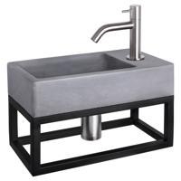 Differnz Force fonteinset beton donkergrijs - kraan gebogen - met handdoekrek - 40 x 22 x 9 cm - mat chroom
