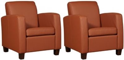 Set van 2 Cognac leren landelijke fauteuils Joy - poot hout zwart - Toledo Leer Natur (cognac leer)