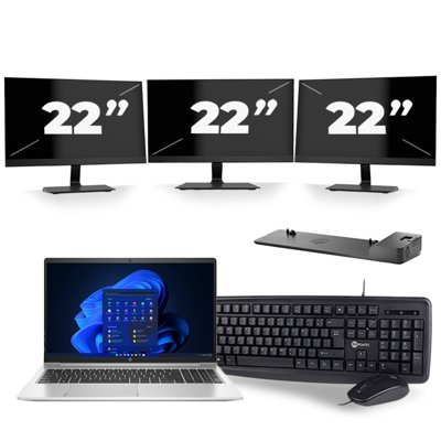 HP Probook 450 G8 - Intel Core i5-11e Generatie - 15 inch - 16GB RAM - 256GB SSD - Windows 11 + 3x 22 inch Monitor