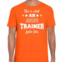 Cadeau t-shirt voor heren - awesome trainer - trainers bedankje - oranje - thumbnail