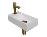 Fonteinset INK Versus 36x18x9 cm Polystone Glans Wit Met Kraangat Links Brushed Mat Goud