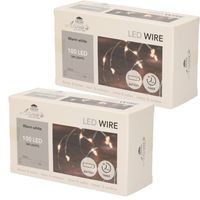 Set van 2x stuks draadverlichting lichtsnoer met 100 lampjes warm wit op batterij 500 cm