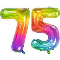Grote folie ballonnen cijfer 75 in het glimmend multi-kleuren 86 cm