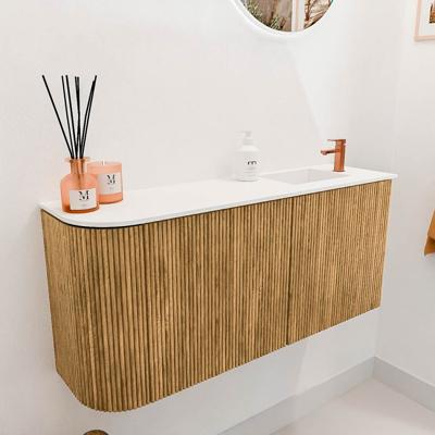 Toiletmeubel Mondiaz Joya | 91.6 cm | Meubelkleur Oak | Faye wastafel Talc Rechts | 1 kraangat