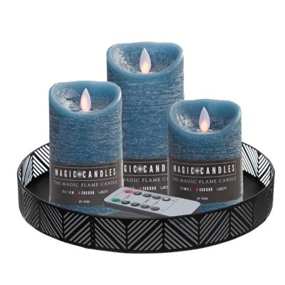 Anna Collection LED kaarsen - 3x stuks - blauw - met rond dienblad - kaarsenbord - D29 cm Anna Collection LED kaarsen - 3x stuks - blauw - met rond dienblad - kaarsenbord - D29 cm