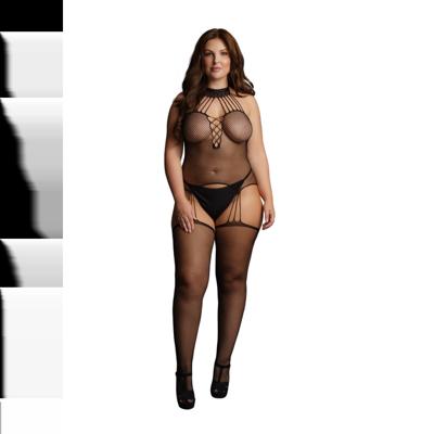 Le Désir by Shots Suspender Fishnet Choker Bodystocking - Plus Size