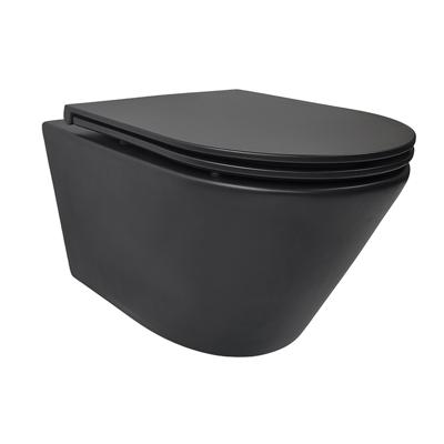 Wandcloset Wiesbaden Vesta Rimless Tornado Flush Met Softclose & Quickrelease Toiletzitting Mat Zwart