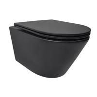 Wandcloset Wiesbaden Vesta Rimless Tornado Flush Met Softclose & Quickrelease Toiletzitting Mat Zwart