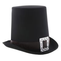Zwarte hoge hoed met zilveren gesp voor volwassenen   - - thumbnail