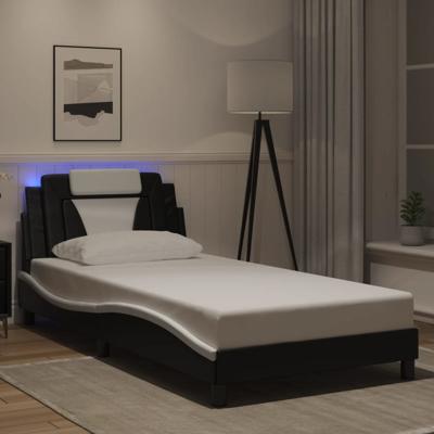 Bedframe met LED-verlichting kunstleer zwart en wit 100x200 cm