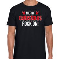 Merry Christmas rock on Kerst t-shirt zwart voor heren - thumbnail