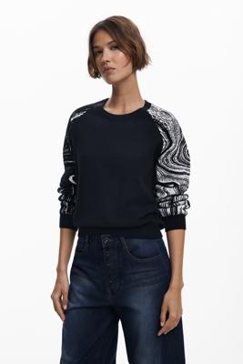 Gemarmerde magas trui - BLACK - XS