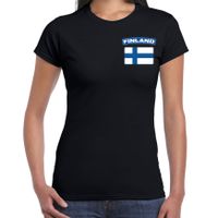 Finland t-shirt met vlag zwart op borst voor dames - thumbnail