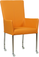 Oranje leren moderne eetkamerstoel Deal - met armleuning poot vierkant rvs met wiel - Toledo Leer Mandarin (oranje leer)