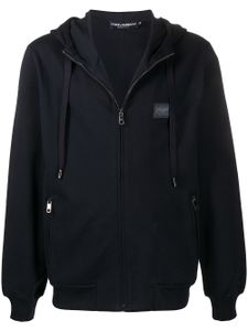 Dolce & Gabbana sweat à capuche zippé à patch logo - Bleu