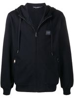 Dolce & Gabbana sweat à capuche zippé à patch logo - Bleu