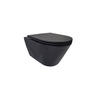 Wiesbaden Stereo Rimless Wandcloset BWS Mat Zwart Met Astev Toiletzitting Softclose En Quick Release Mat Zwart