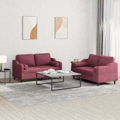 2-delige Loungeset met kussens stof wijnrood