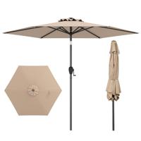230 cm Patioparasol Robuuste Parasol met Drukknop Kantelfunctie Zwengel Geventileerd Scherm Verstelbare Hoek Grote Tafelparasol -Bruin