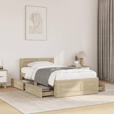 Bedframe met hoofdbord bewerkt hout sonoma eiken 75x190 cm