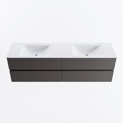 MONDIAZ VICA 170cm badmeubel onderkast Dark Grey 4 lades. Wastafel CLOUD dubbel zonder kraangat, kleur Talc.