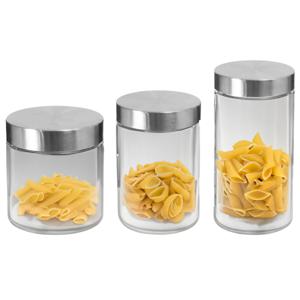 Set van 8x keuken voorraadbussen/potten glas RVS deksel - 3 formaten