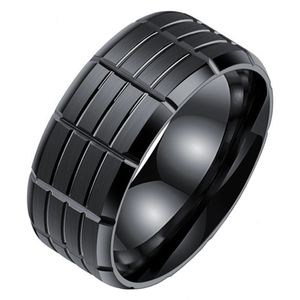 Zwarte gegroefde heren ring-17mm