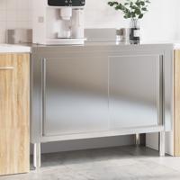 VidaXL Keukenwerktafel met schuifdeuren roestvrijstaal