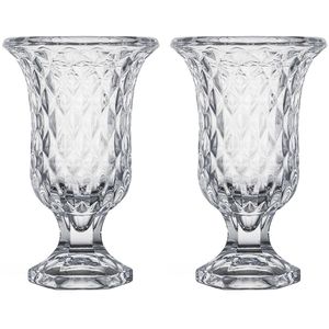 Bloemenvazen 2x stuks - Tulp model - Diamonds transparant glas - 15 x 24 cm