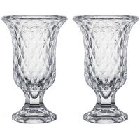 Bloemenvazen 2x stuks - Tulp model - Diamonds transparant glas - 15 x 24 cm