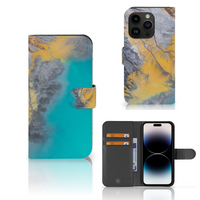 iPhone 15 Pro Bookcase Marble Blue Gold - thumbnail