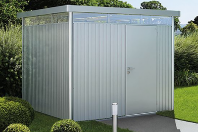 Biohort Metalen tuinhuis Highline H6 315x315x222 cm met enkele deur- Plat dak- Metaal- Biohort