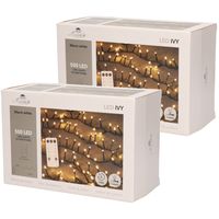 Set van 2x stuks kerstverlichting met afstandsbediening warm wit buiten 500 lampjes