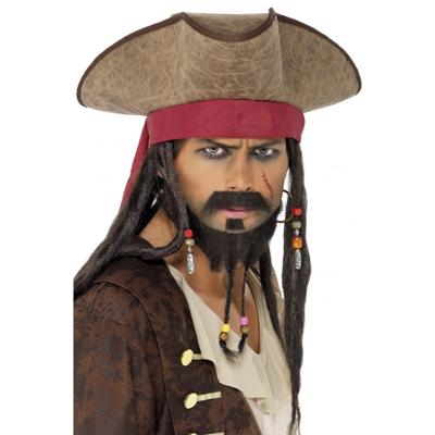 Smiffys Piraten verkleed hoed Jack Sparrow - met dreadlocks haar - heren - carnaval - Piraat