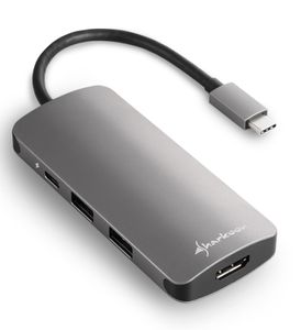 Sharkoon USB 3.0 Type C Multiport Adapter dockingstation HDMI, USB-C 3.2 (5 Gbit/s), 3x USB-A 3.2 (5 Gbit/s), MicroSD, SD